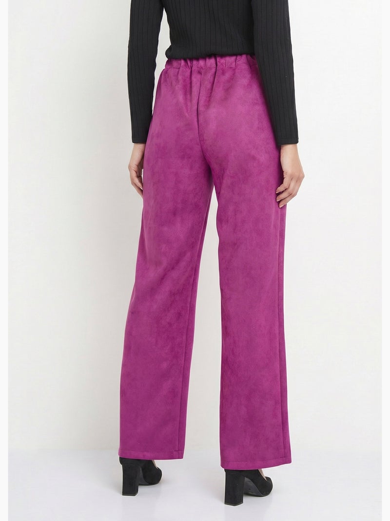 Pantalón recto con cintura elástica en tejido de ante - Afibel Violeta - Kiabi