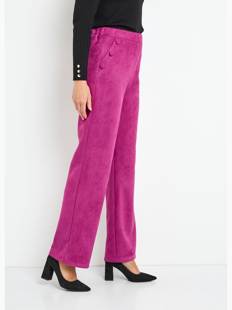 Pantalón recto con cintura elástica en tejido de ante - Afibel Violeta - Kiabi