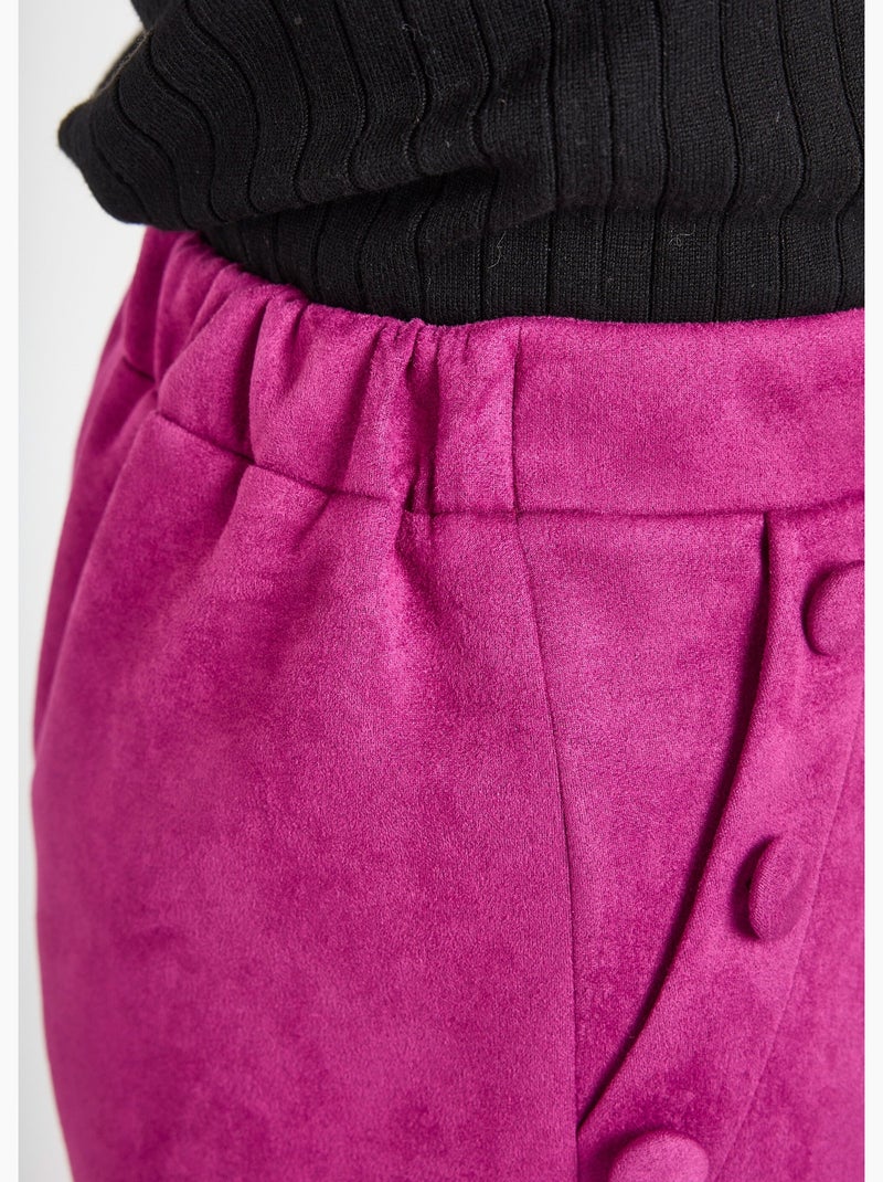 Pantalón recto con cintura elástica en tejido de ante - Afibel Violeta - Kiabi