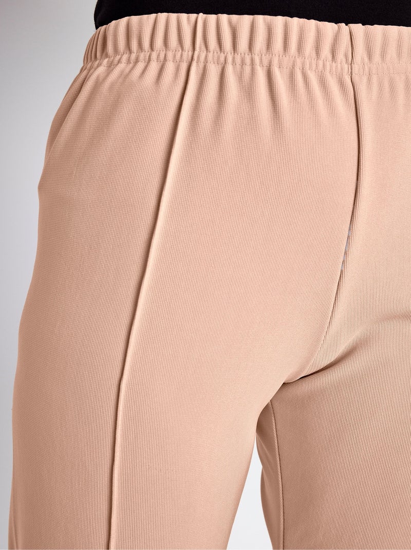 Pantalón recto con cintura elástica y punto canalé - Afibel Beige - Kiabi