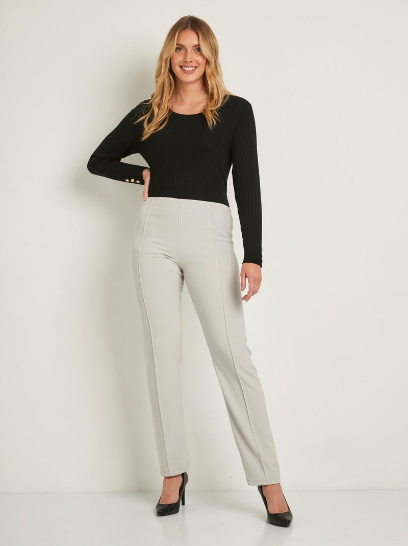 Pantalón recto con cintura elástica y punto canalé - Afibel Gris claro - Kiabi