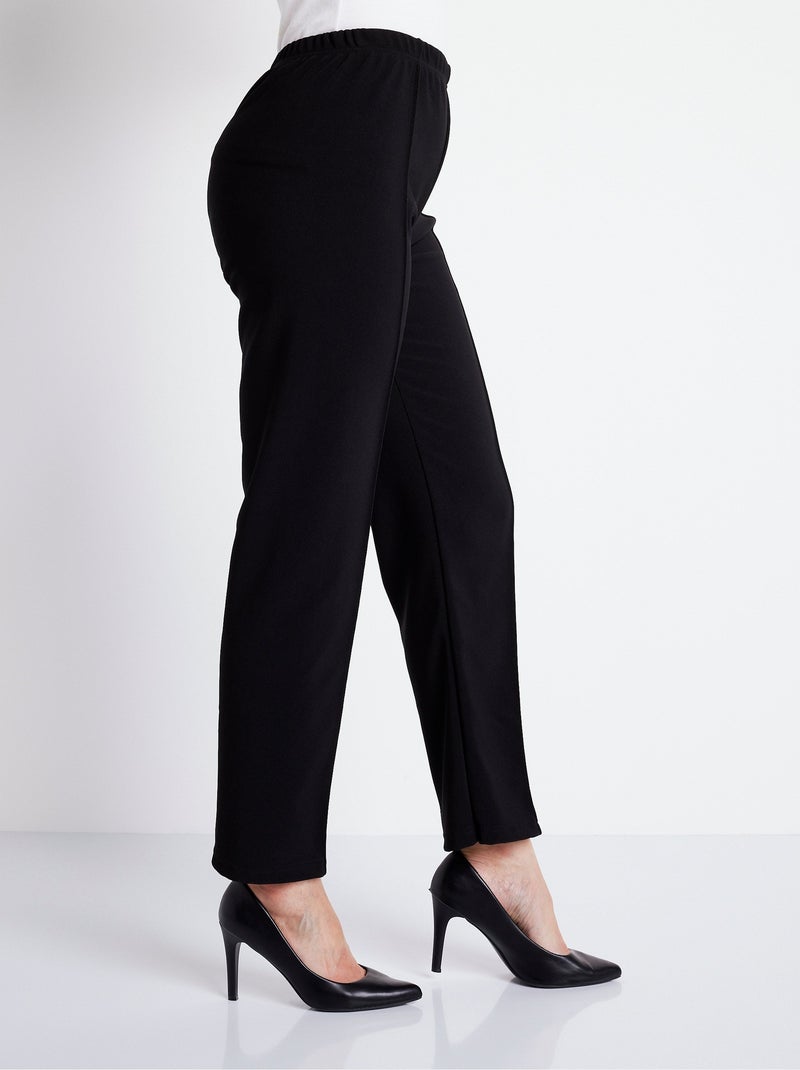 Pantalón recto con cintura elástica y punto canalé - Afibel Negro - Kiabi