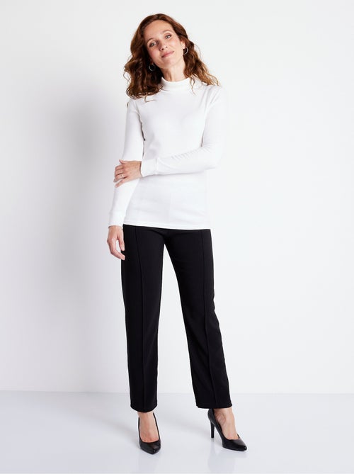 Pantalón recto con cintura elástica y punto canalé - Afibel - Kiabi