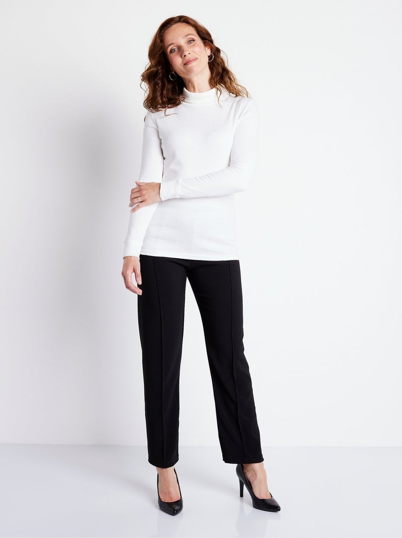 Pantalón recto con cintura elástica y punto canalé - Afibel Negro - Kiabi