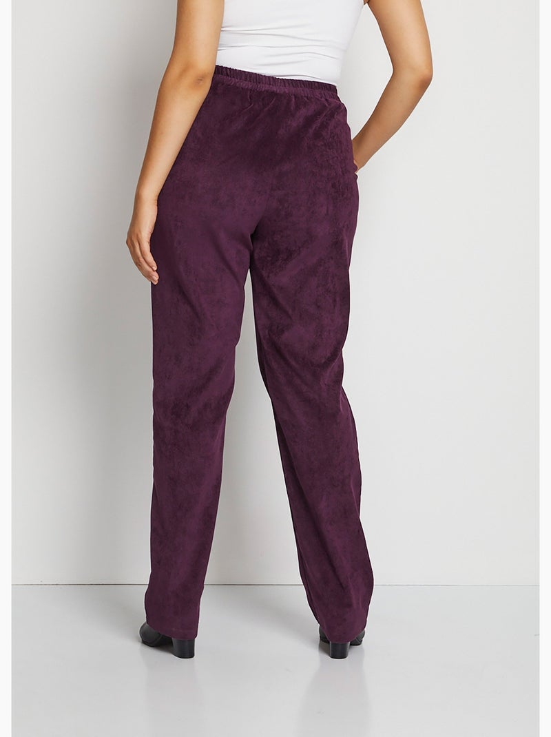 Pantalón recto con cintura elástica y terciopelo milrayas - Afibel Ciruela - Kiabi