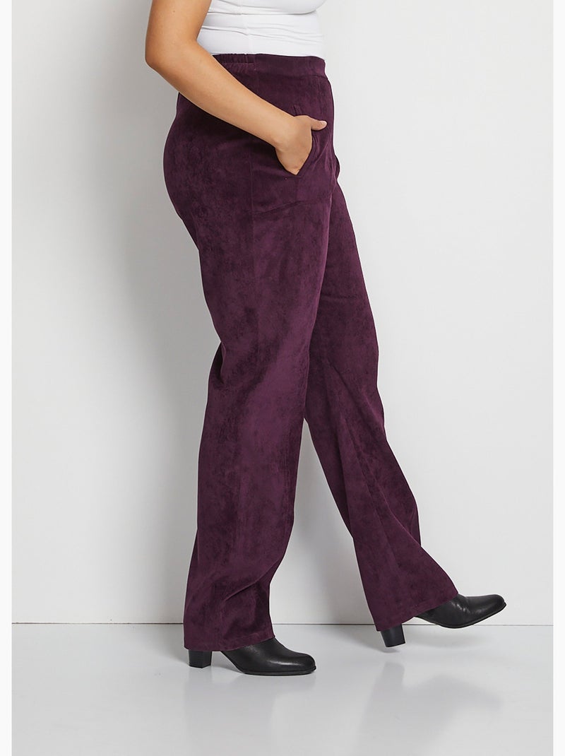 Pantalón recto con cintura elástica y terciopelo milrayas - Afibel Ciruela - Kiabi