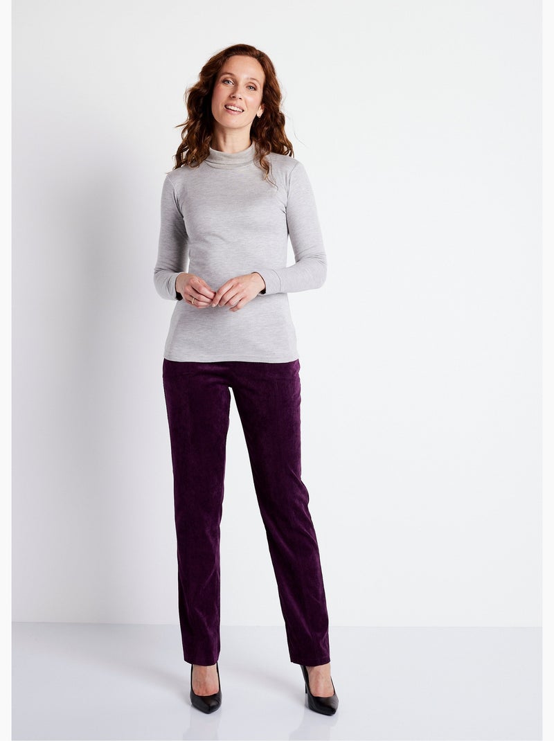 Pantalón recto con cintura elástica y terciopelo milrayas - Afibel Ciruela - Kiabi