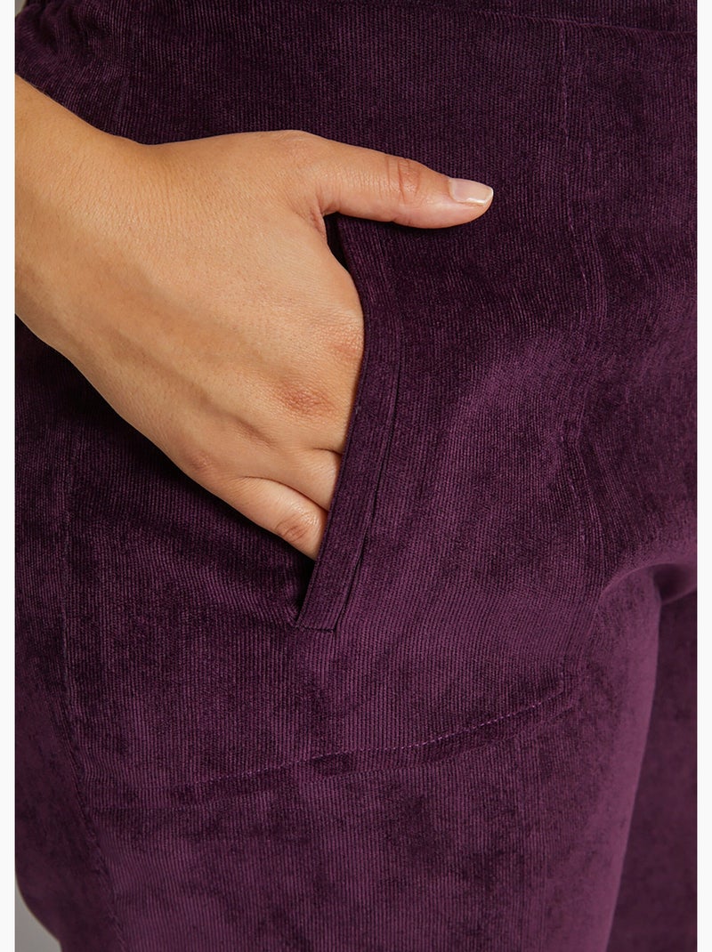 Pantalón recto con cintura elástica y terciopelo milrayas - Afibel Ciruela - Kiabi