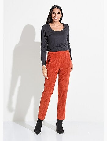 Pantalón recto con cintura elástica y terciopelo milrayas - Afibel