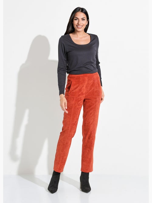 Pantalón recto con cintura elástica y terciopelo milrayas - Afibel - Kiabi