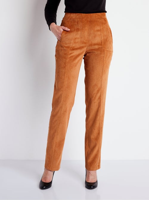 Pantalón recto con cintura elástica y terciopelo milrayas - Afibel - Kiabi