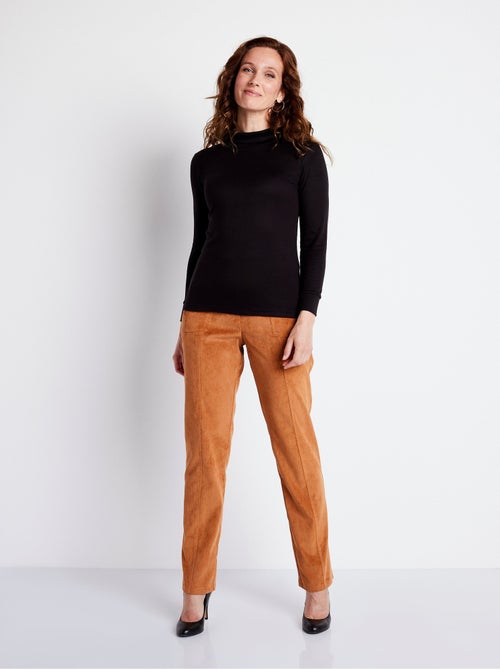 Pantalón recto con cintura elástica y terciopelo milrayas - Afibel - Kiabi