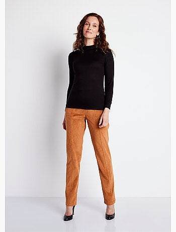 Pantalón recto con cintura elástica y terciopelo milrayas - Afibel