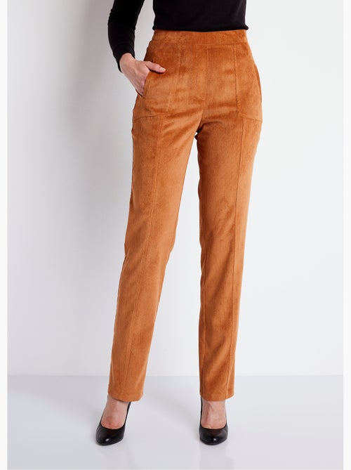 Pantalón recto con cintura elástica y terciopelo milrayas - Afibel - Kiabi