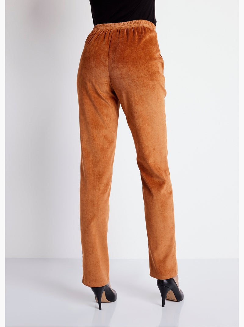 Pantalón recto con cintura elástica y terciopelo milrayas - Afibel Marrón - Kiabi