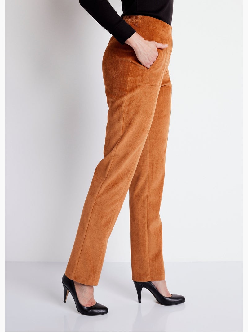 Pantalón recto con cintura elástica y terciopelo milrayas - Afibel Marrón - Kiabi
