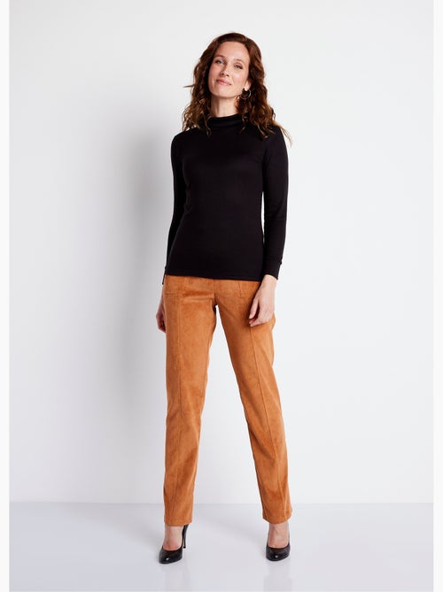 Pantalón recto con cintura elástica y terciopelo milrayas - Afibel - Kiabi