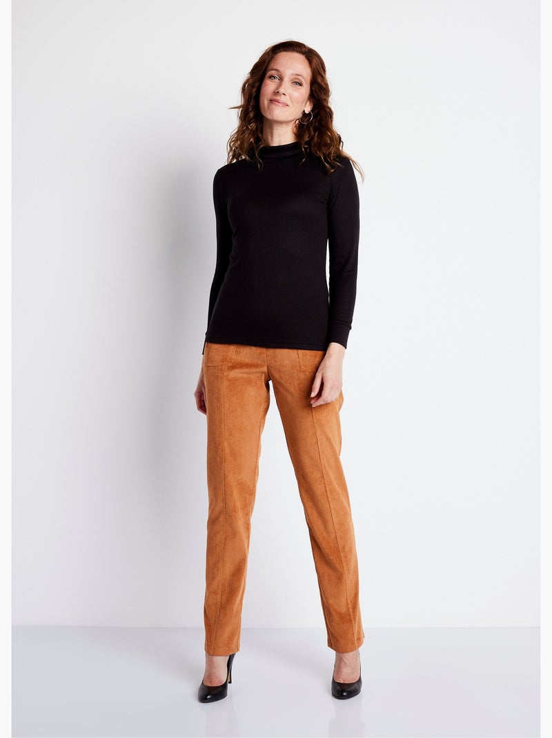 Pantalón recto con cintura elástica y terciopelo milrayas - Afibel Marrón - Kiabi
