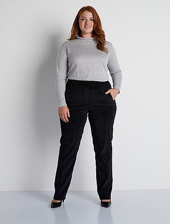 Pantalón recto con cintura elástica y terciopelo milrayas - Afibel