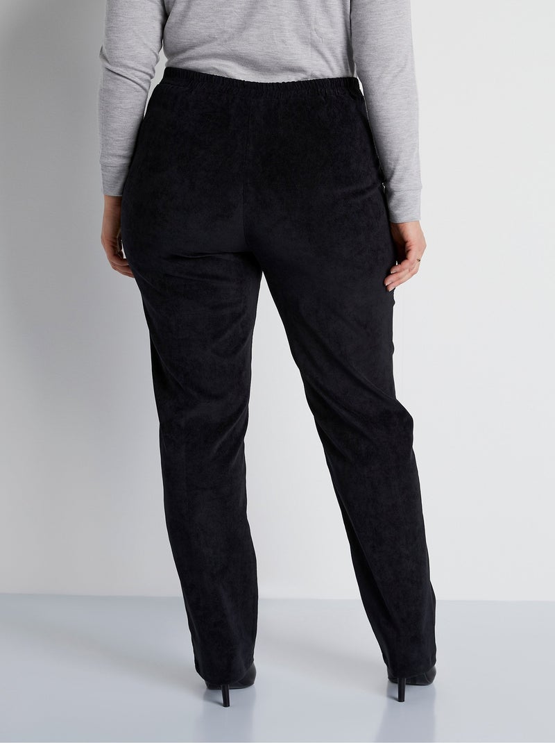 Pantalón recto con cintura elástica y terciopelo milrayas - Afibel Negro - Kiabi