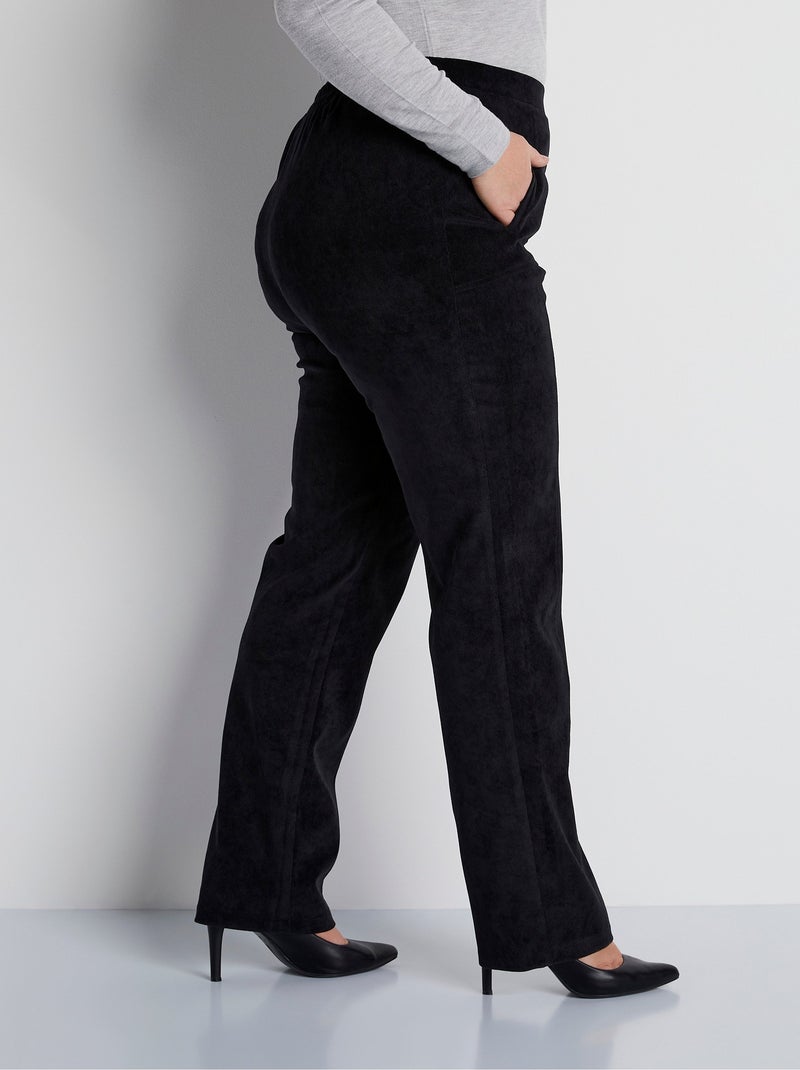 Pantalón recto con cintura elástica y terciopelo milrayas - Afibel Negro - Kiabi