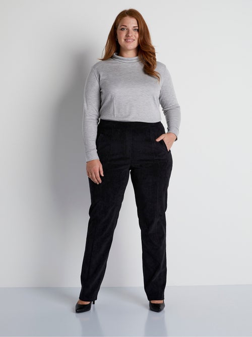 Pantalón recto con cintura elástica y terciopelo milrayas - Afibel - Kiabi