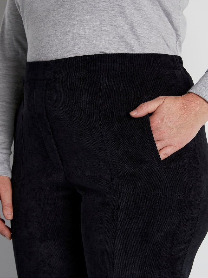 Pantalón recto con cintura elástica y terciopelo milrayas - Afibel Negro - Kiabi