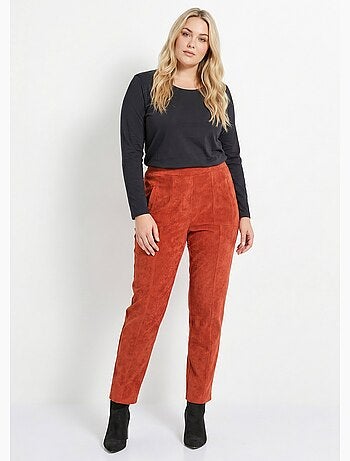 Pantalón recto con cintura elástica y terciopelo milrayas - Afibel