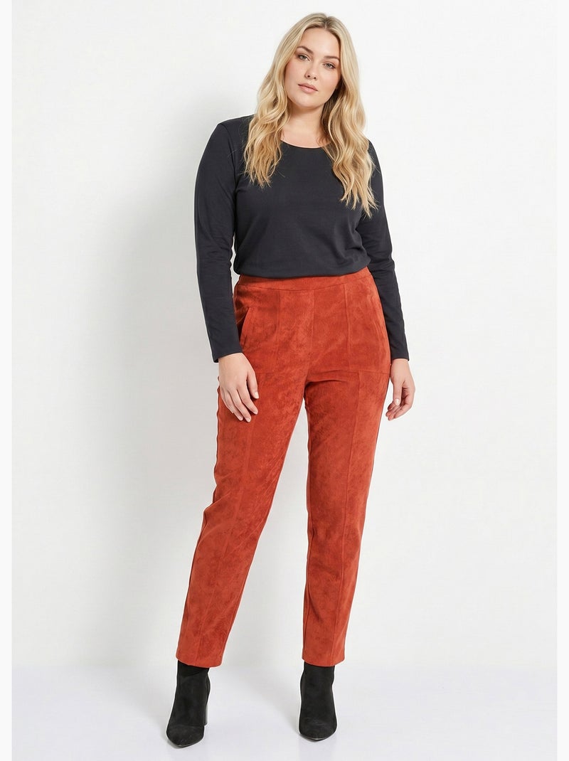 Pantalón recto con cintura elástica y terciopelo milrayas - Afibel Ocre - Kiabi