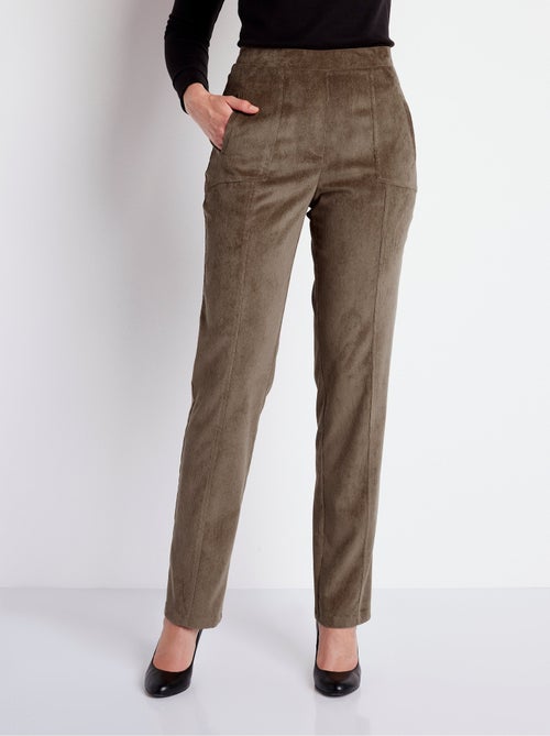 Pantalón recto con cintura elástica y terciopelo milrayas - Afibel - Kiabi
