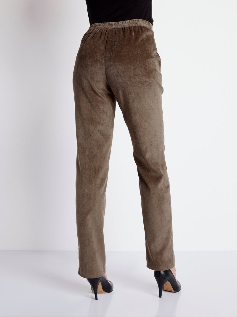 Pantalón recto con cintura elástica y terciopelo milrayas - Afibel Taupe - Kiabi