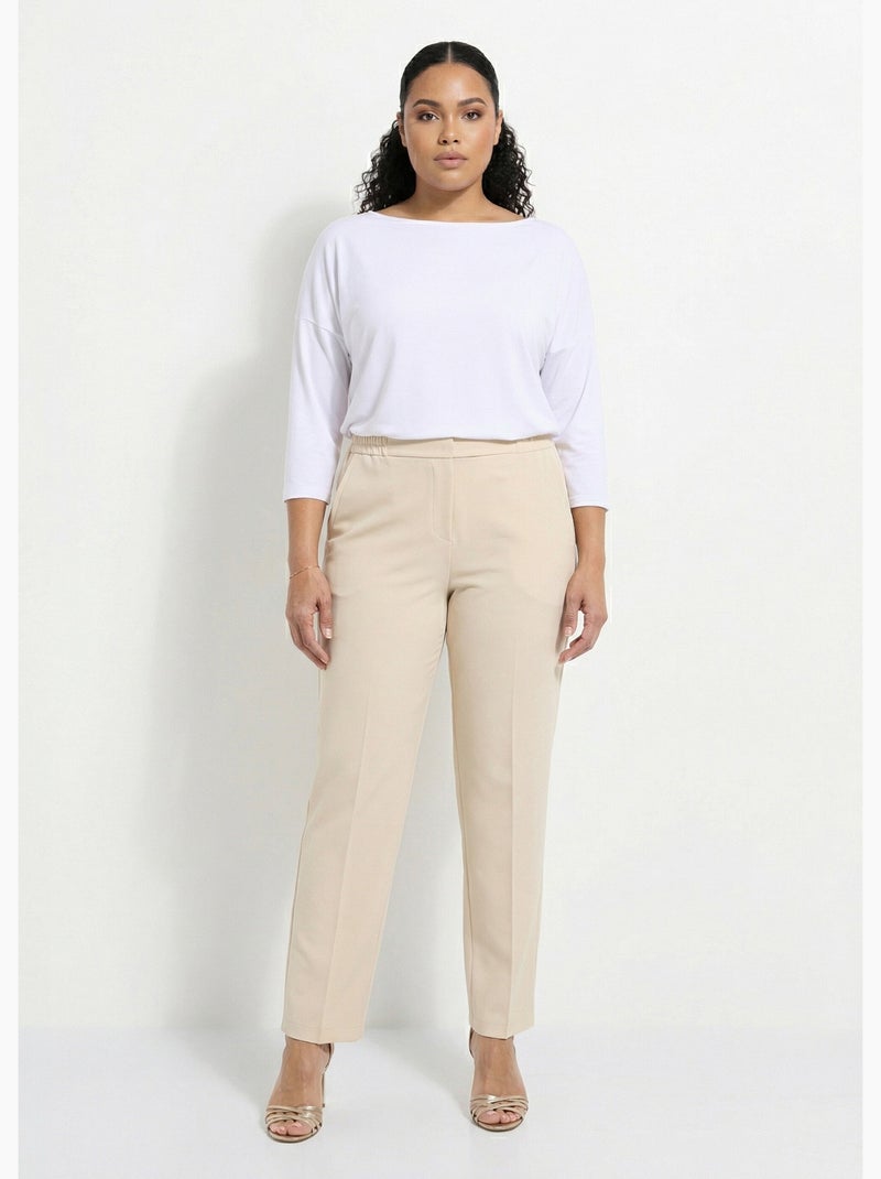 Pantalón recto con cintura semielástica - Afibel Beige - Kiabi