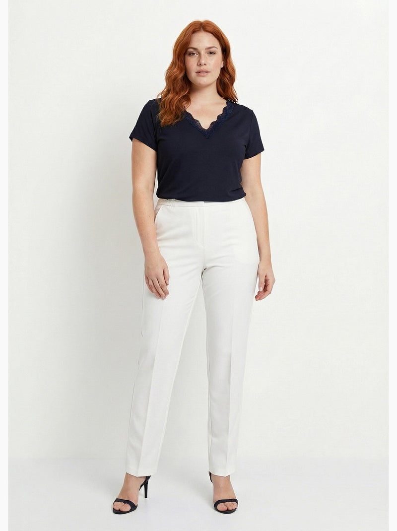 Pantalón recto con cintura semielástica - Afibel Blanco - Kiabi
