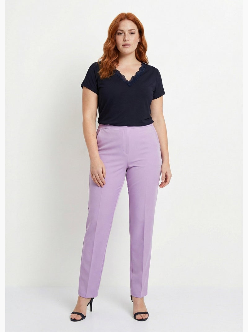 Pantalón recto con cintura semielástica - Afibel Malva chiaro - Kiabi