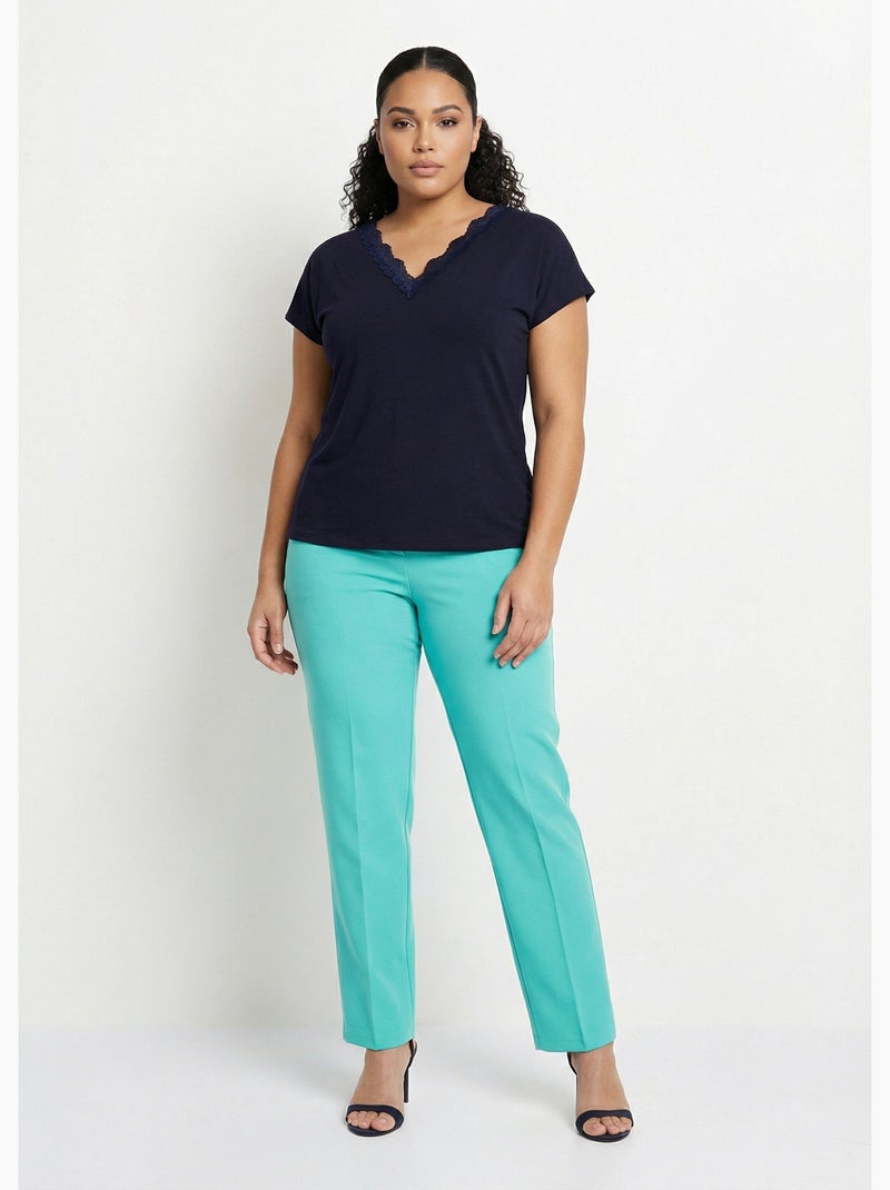 Pantalón recto con cintura semielástica - Afibel Verde - Kiabi