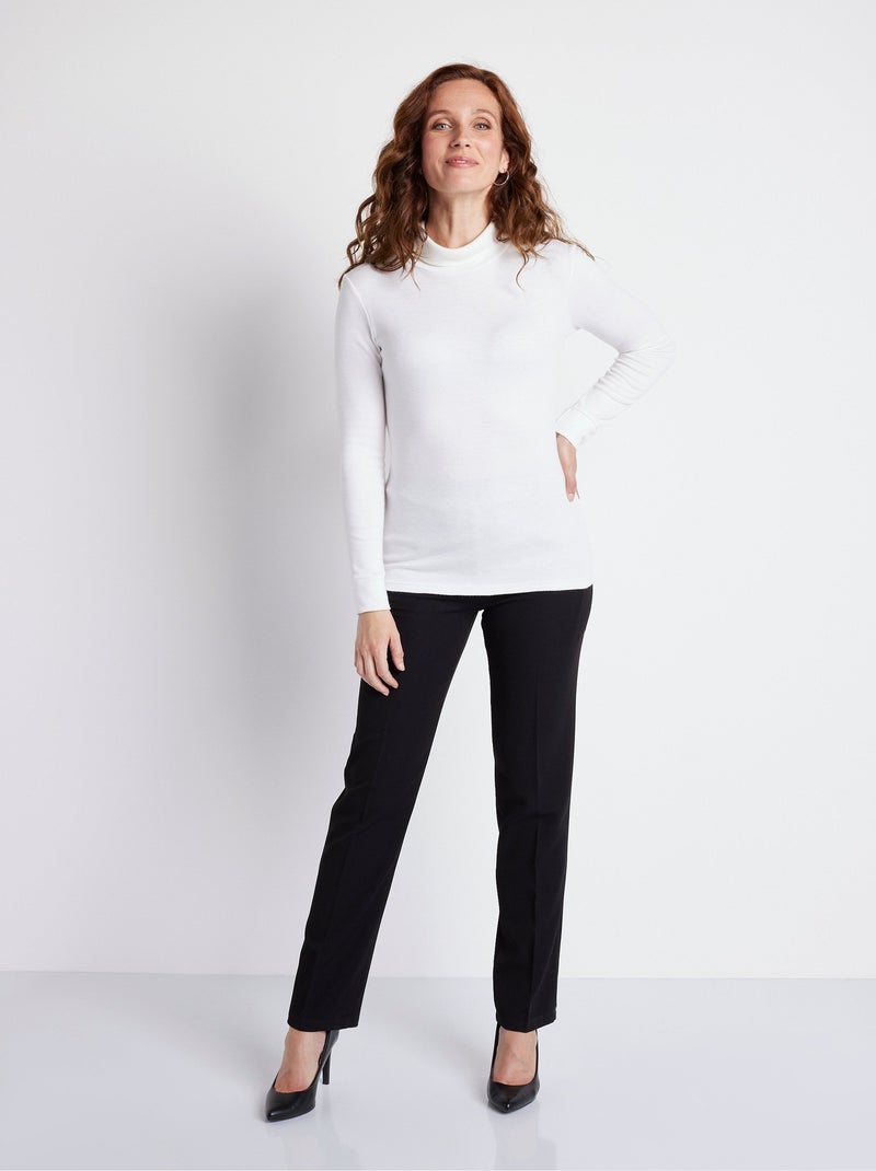 Pantalón recto con cintura semielástica y vientre plano. Negro - Kiabi