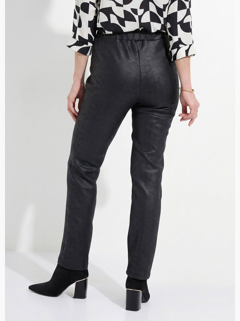 Pantalón recto con cinturilla semielástica y efecto piel - Afibel Negro - Kiabi
