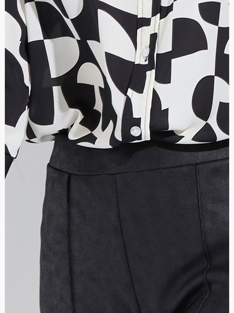 Pantalón recto con cinturilla semielástica y efecto piel - Afibel Negro - Kiabi