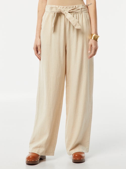 Pantalón recto con cinturón anudable - Kiabi