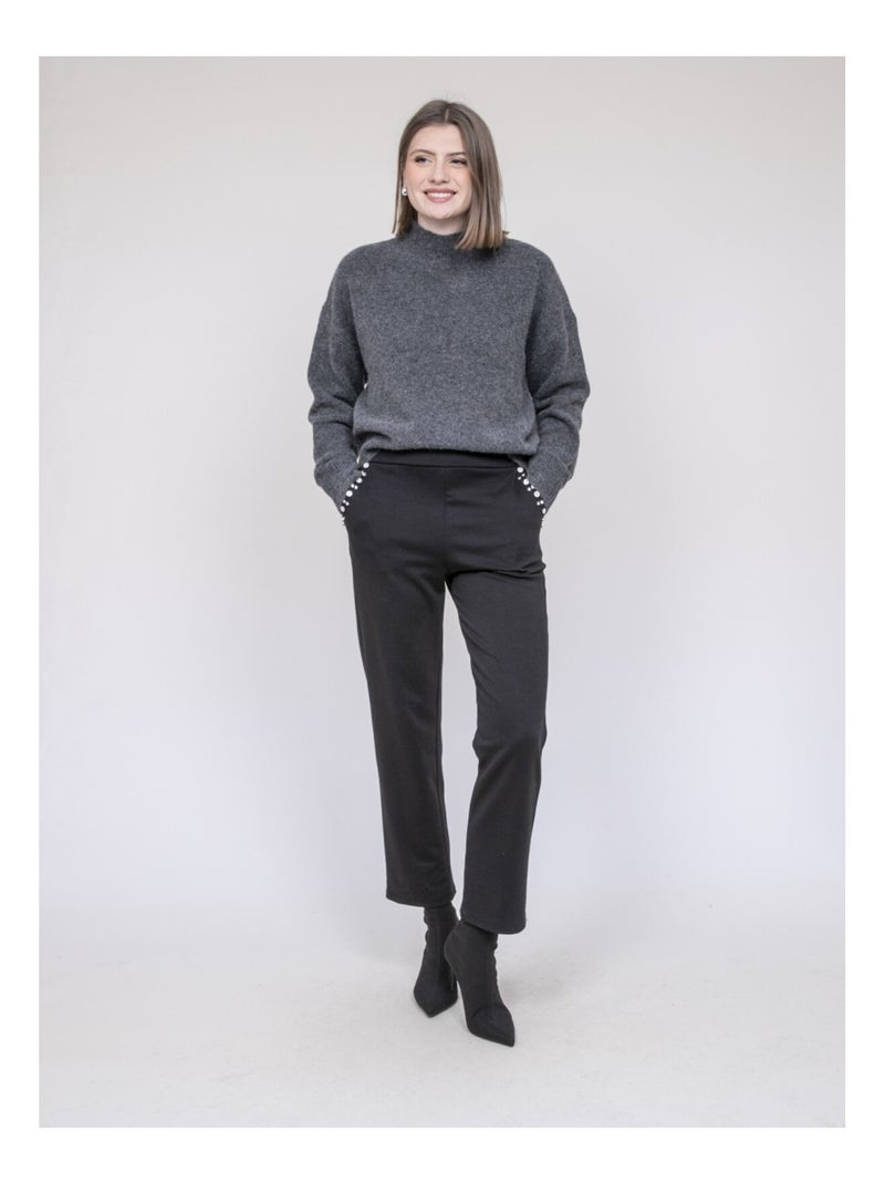 Pantalón recto con detalles strass ESMENA Negro - Kiabi