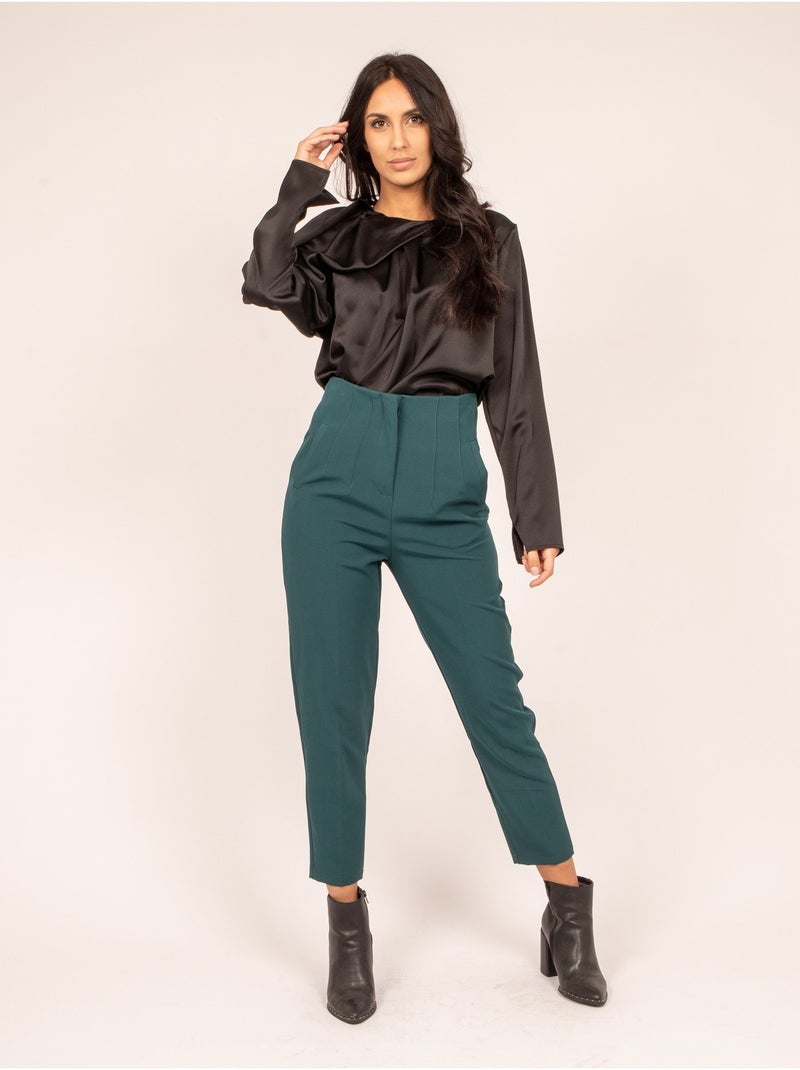 Pantalón recto con pinzas EZARA Verde - Kiabi