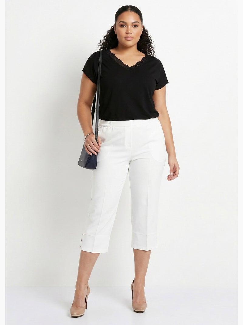 Pantalón recto cropped con cintura semielástica - Afibel Blanco - Kiabi