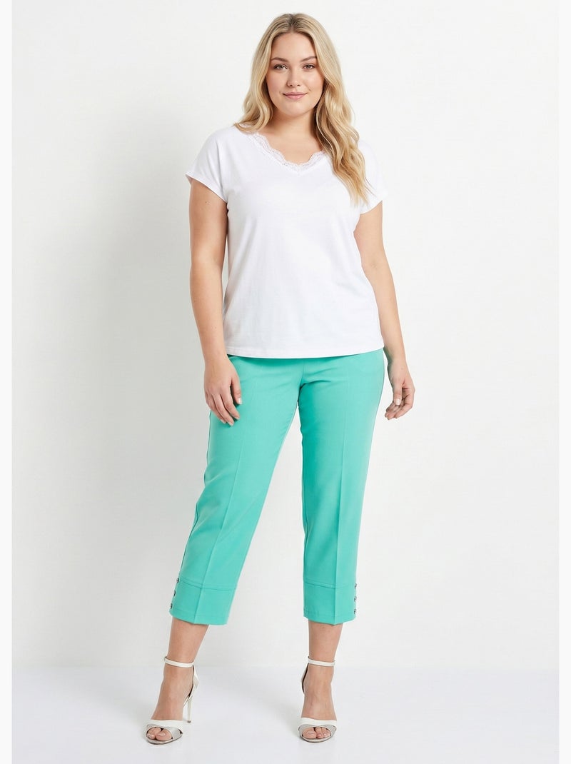 Pantalón recto cropped con cintura semielástica - Afibel Verde - Kiabi