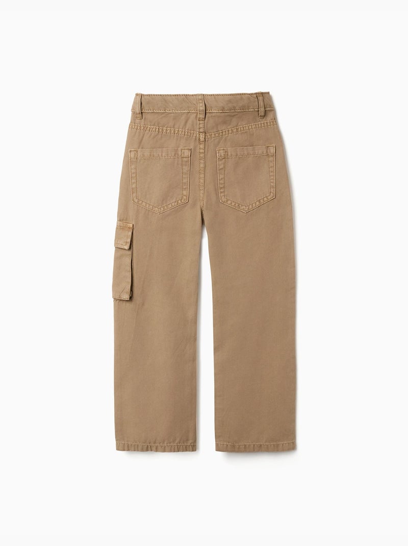 Pantalón recto de algodón con 5 bolsillos Beige - Kiabi