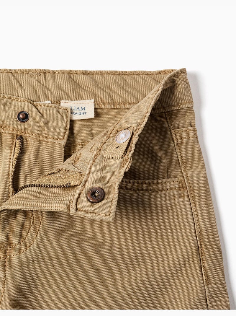 Pantalón recto de algodón con 5 bolsillos Beige - Kiabi