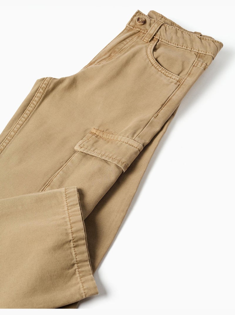 Pantalón recto de algodón con 5 bolsillos Beige - Kiabi