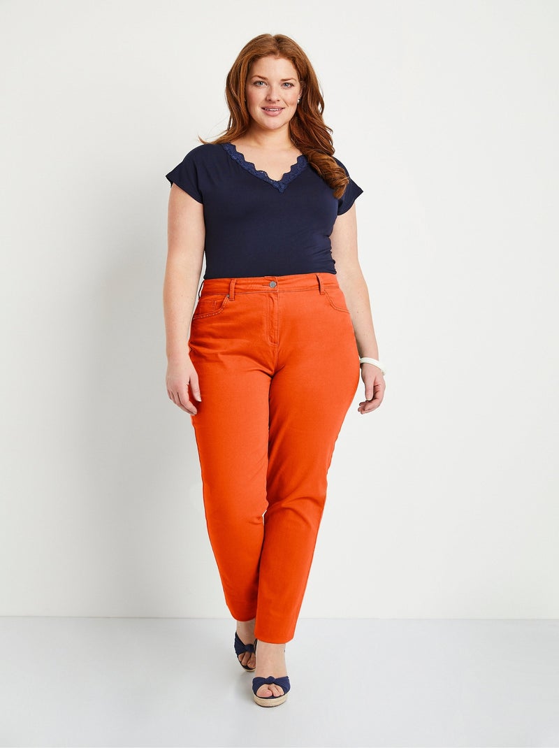 Pantalón recto de algodón elástico de 5 bolsillos - Afibel Naranja - Kiabi