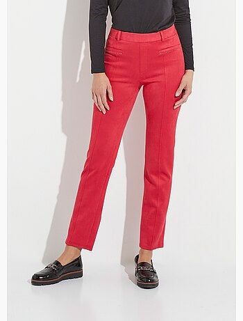 Pantalón recto de ante con cinturilla elástica y vientre plano - Afibel