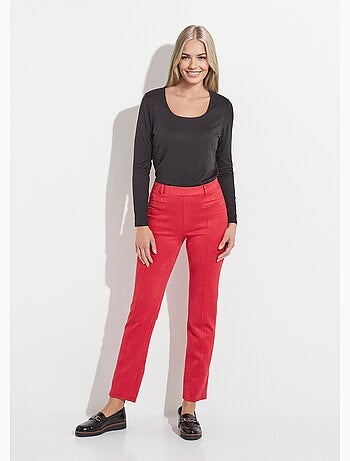 Pantalón recto de ante con cinturilla elástica y vientre plano - Afibel