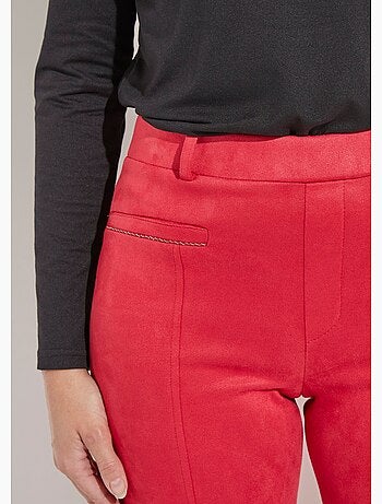 Pantalón recto de ante con cinturilla elástica y vientre plano - Afibel